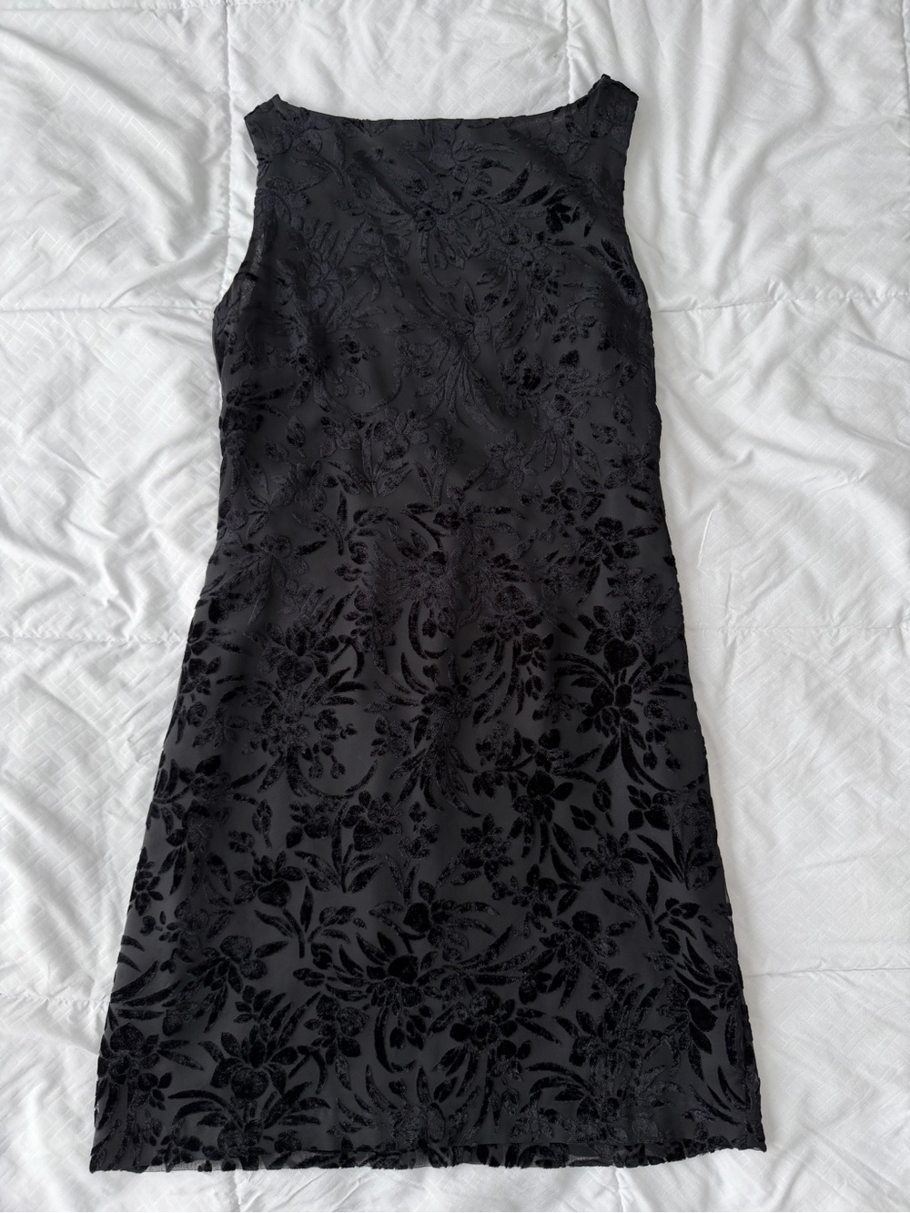 Vintage Ann Taylor Velour Velvet Dress 12 Black Floral Cross Back Whimsigoth 90s